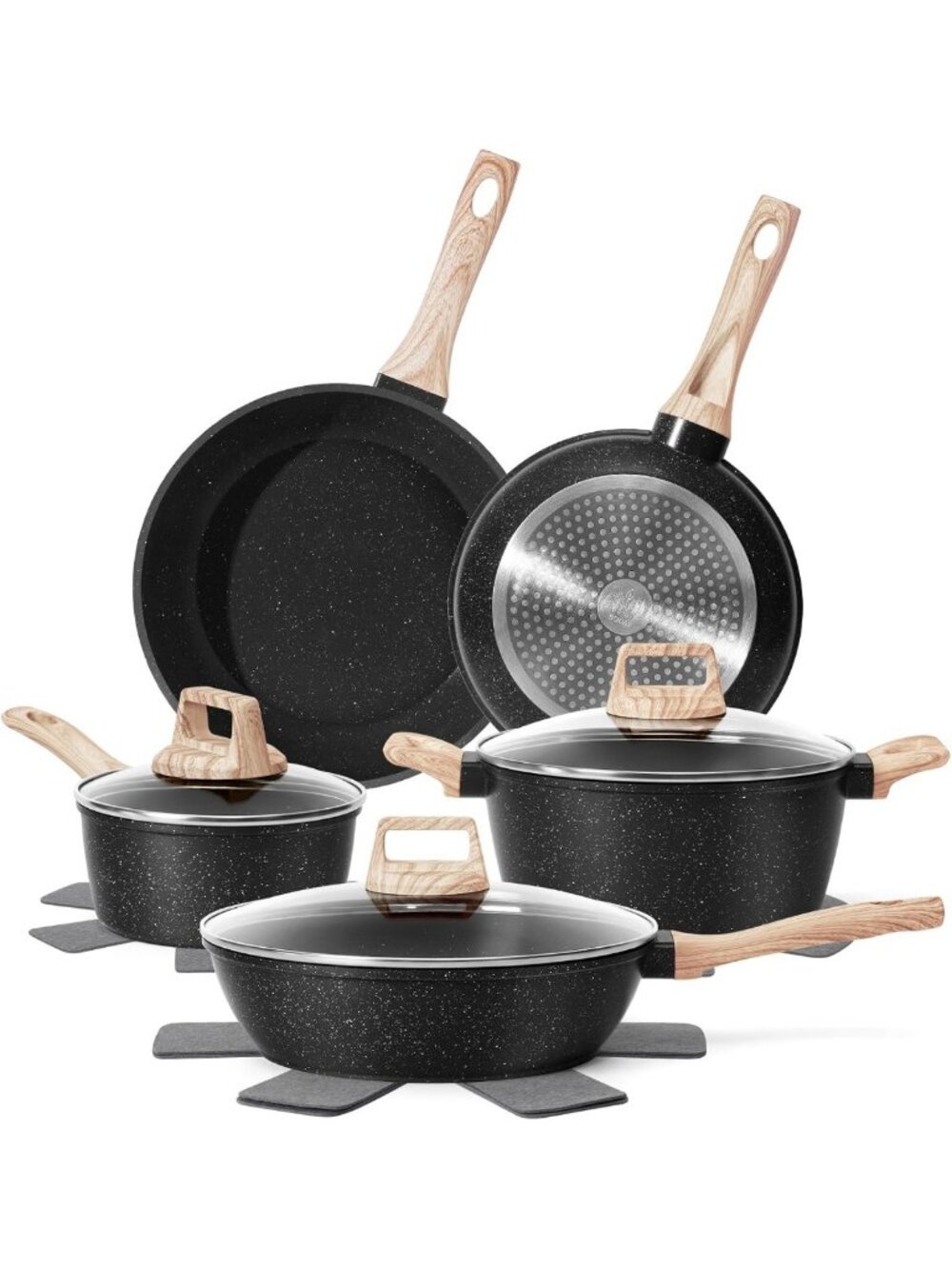 12-Piece Non-Stick Black Granite Cookware Set for Induction Cooking, Pots & Pans